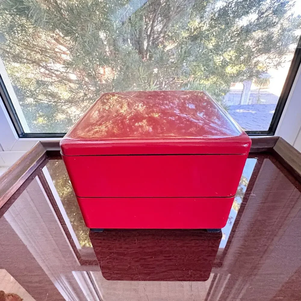 Vintage CMC Japan Red Black Stacking Bento Box 2 Tier